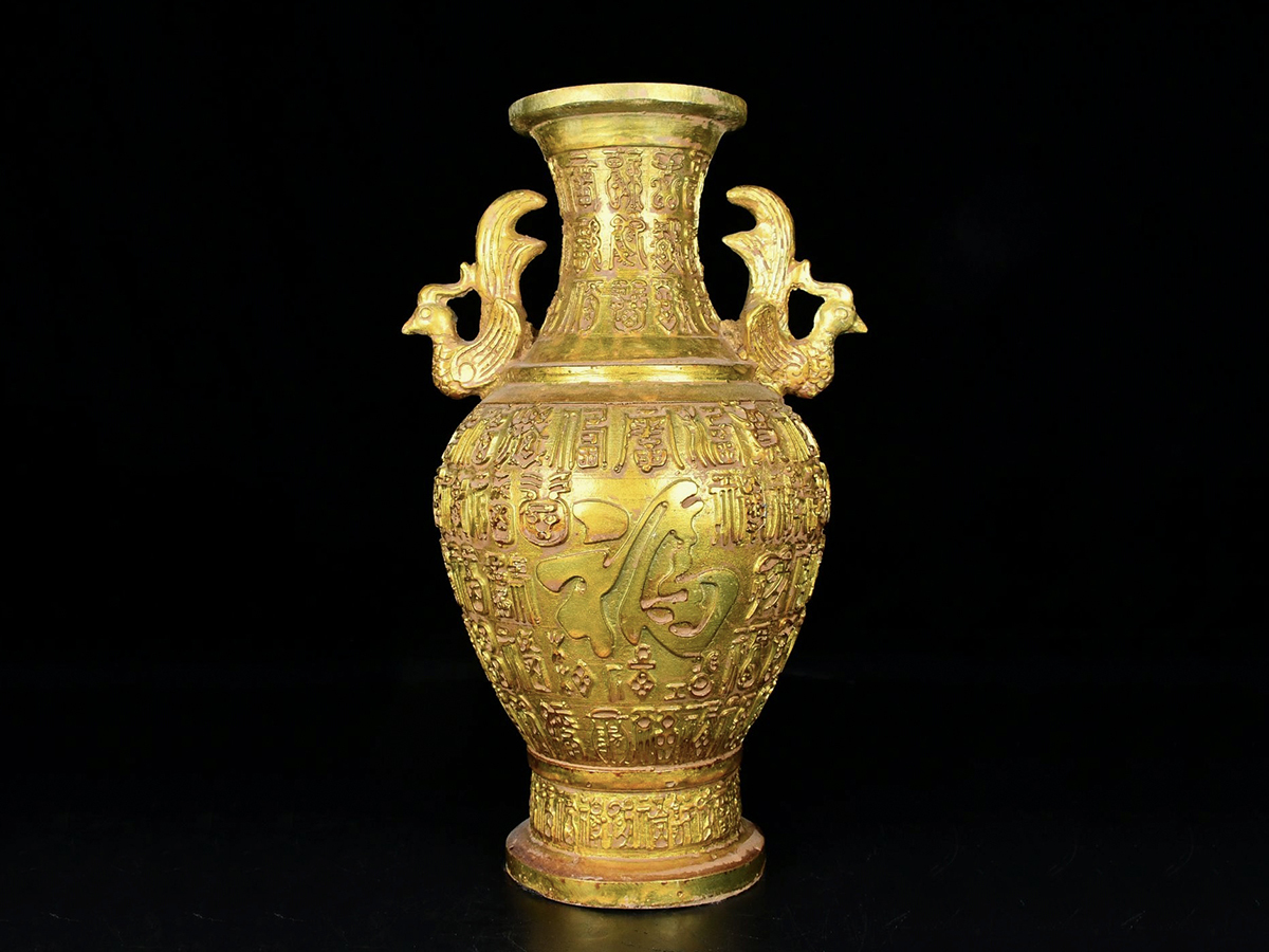 ▽鴻▽館蔵珍品 戦国時代 青銅器 鍍金 鳳耳瓶 時代物 中国古美術 骨董品-
