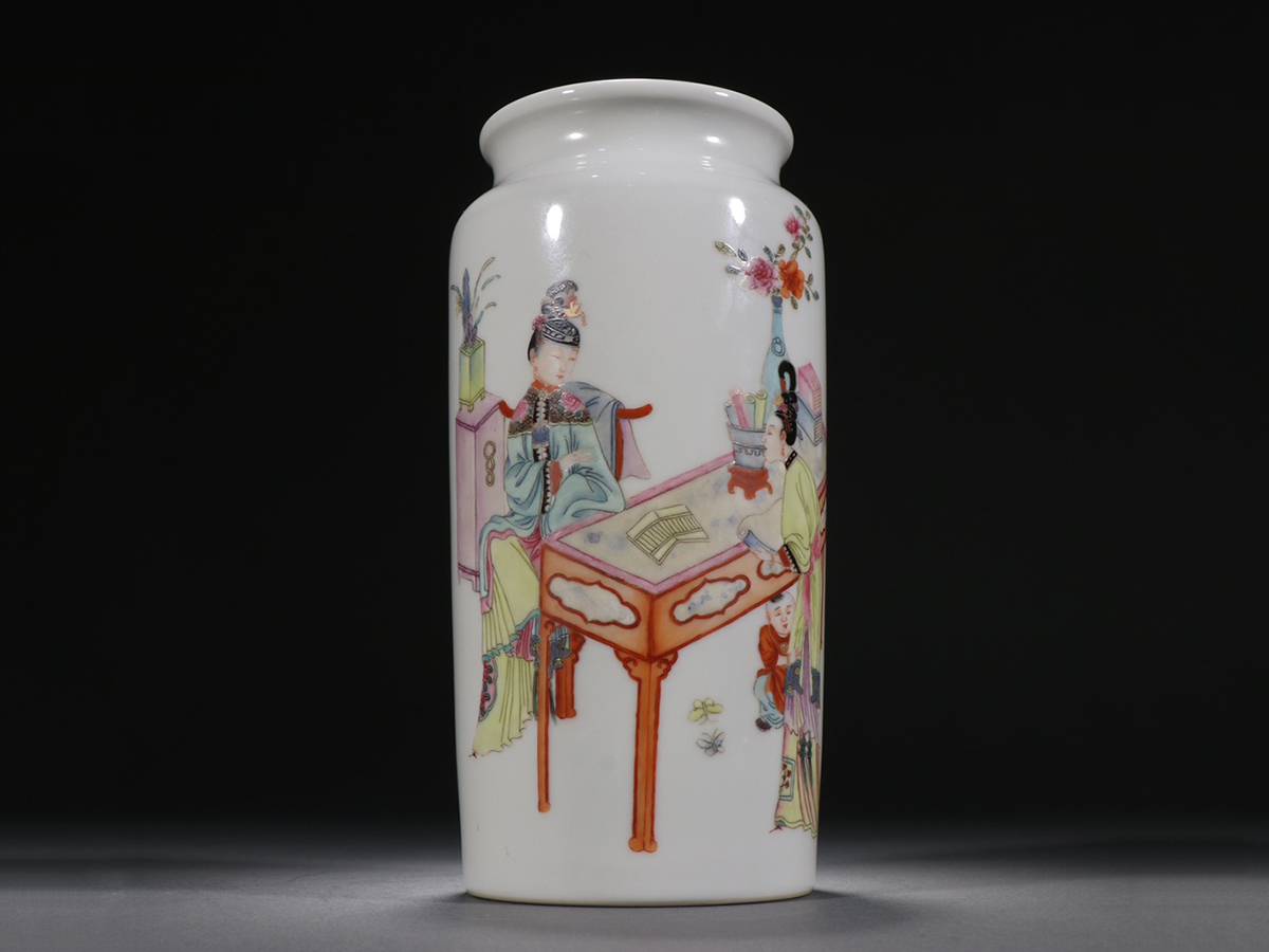 ▽鴻▽清朝時代 陶磁器 雍正年製款 粉彩人物物語紋瓶 染付 時代物 中国
