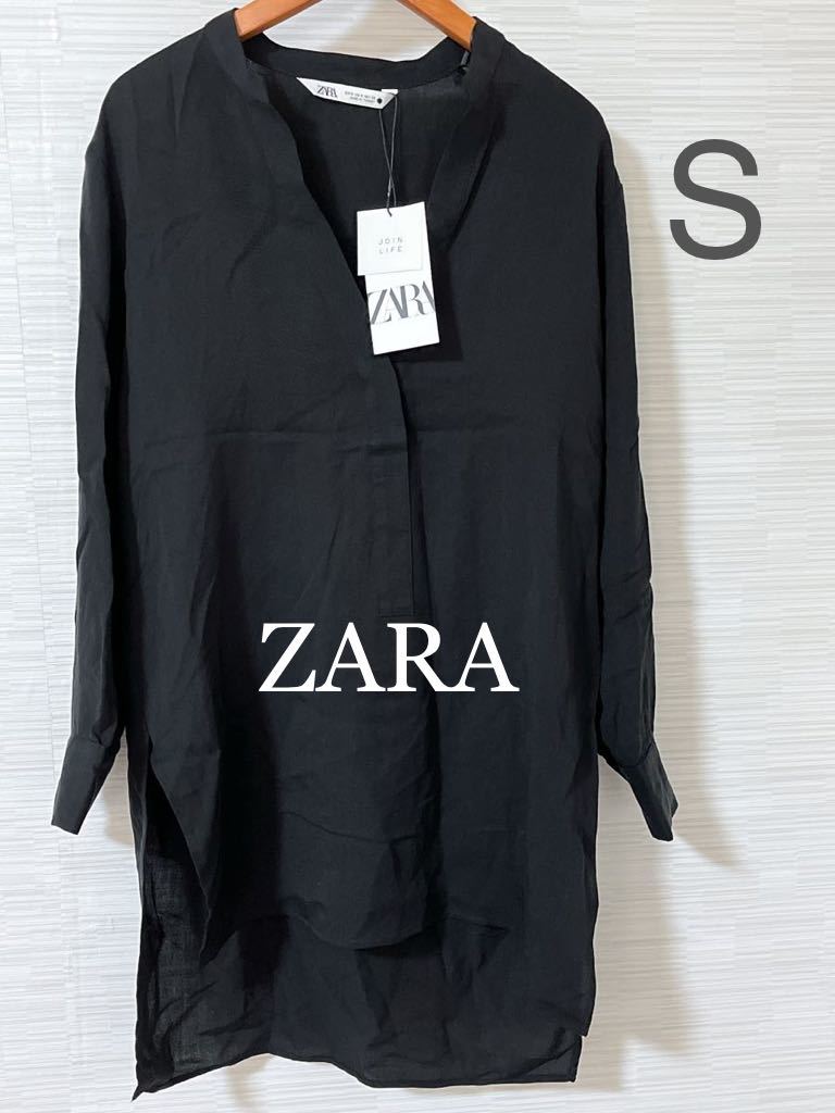 ZARA 新品未使用品 ブラック ロングシャツ トップス Sサイズ 35_画像1