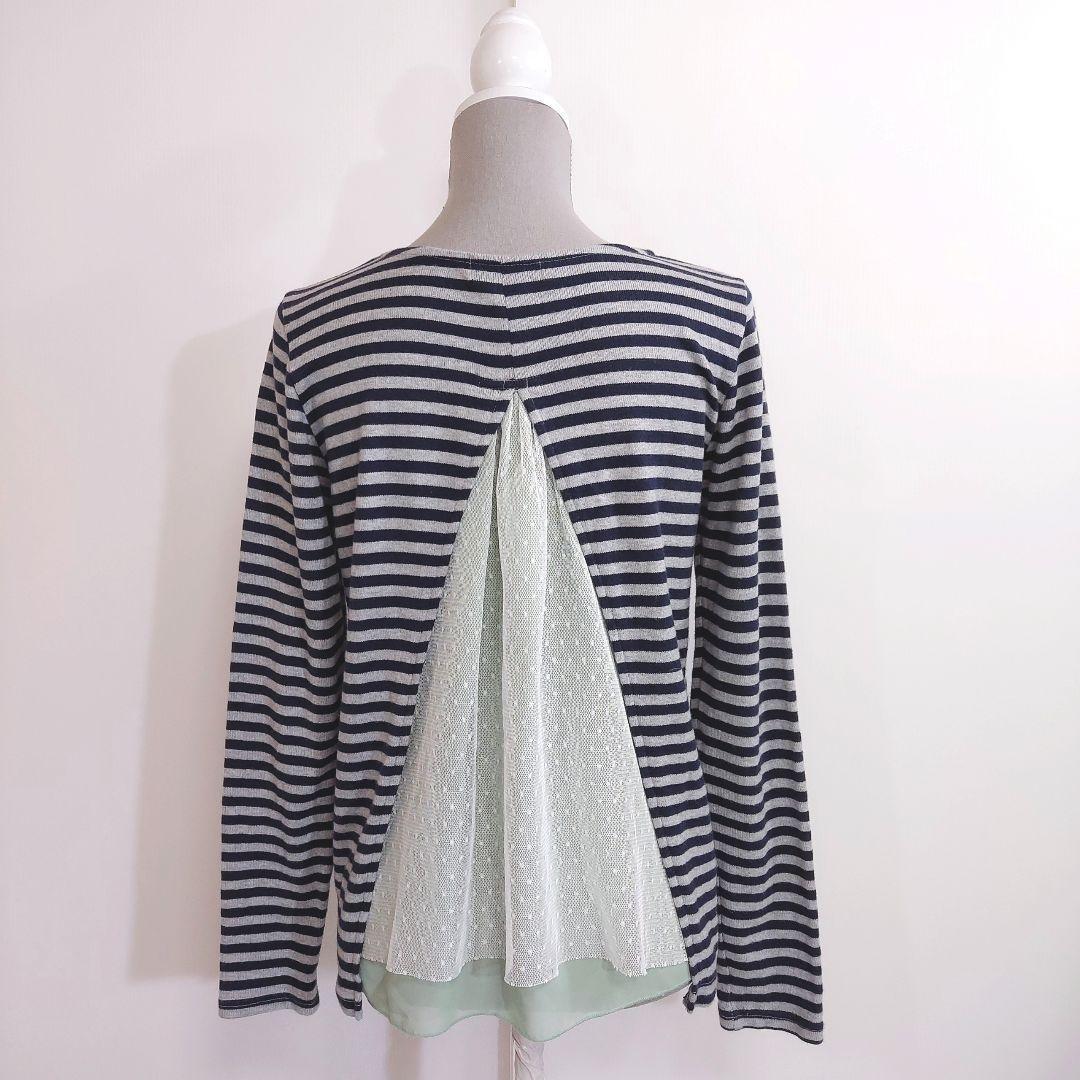 Ne-net アザラシ刺繍 ボーダー柄 ロングTシャツ 背面レーシー 表記