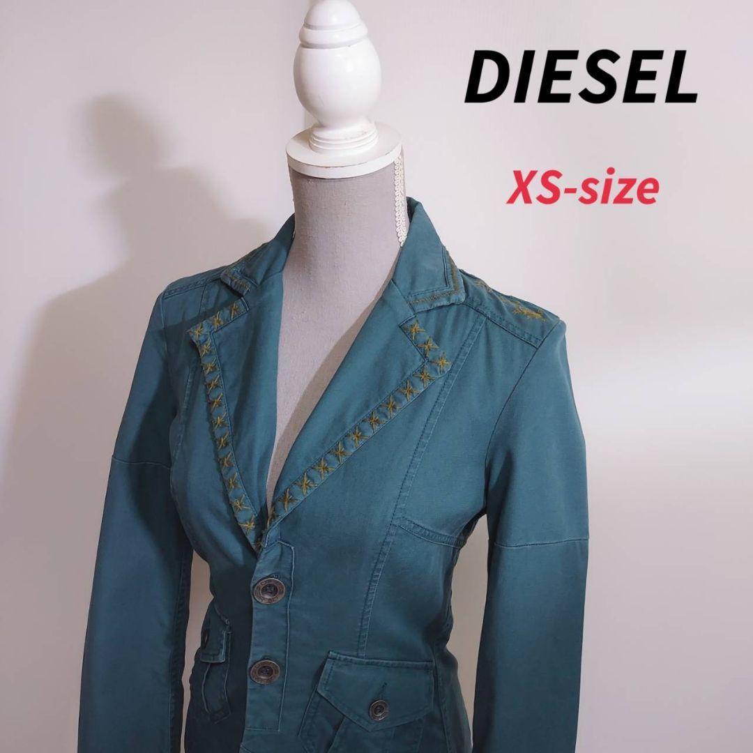 DIESEL 刺繍デザイン・コットン素材ジャケット・暗めの青緑 表記サイズXS ブルーグリーン 龍ドラゴン刺繍 66985_画像1
