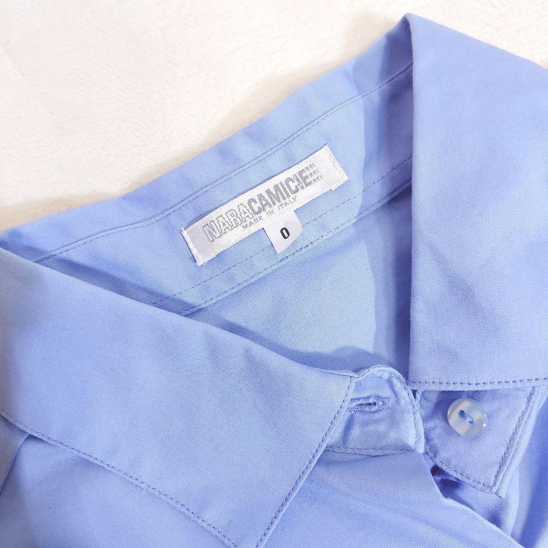 イタリア製 NARACAMICIE 裾フリル&袖口フレア・長袖ブラウス 表記サイズ0 S相当 青ブルー系 80373_画像6
