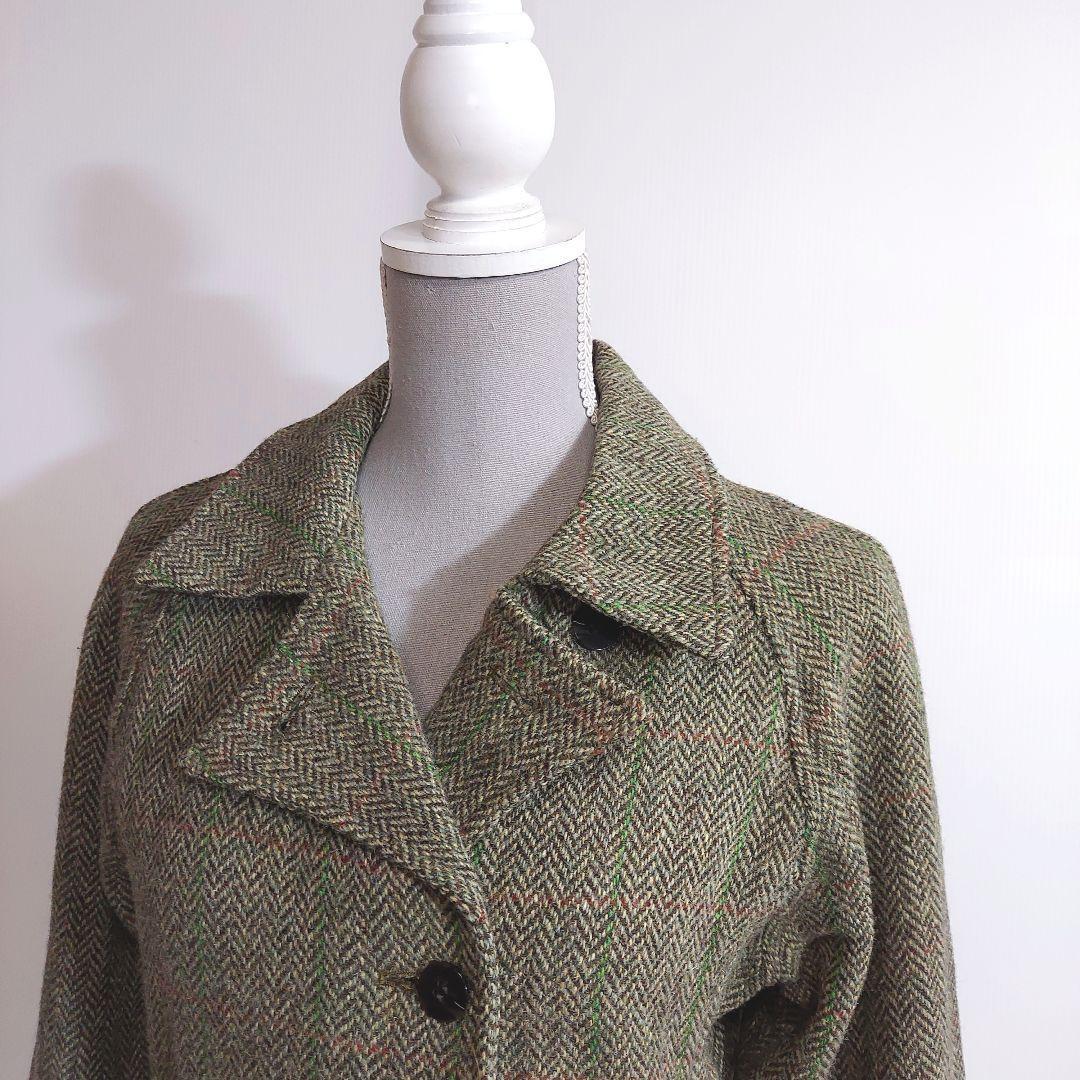 Sabena × Haris Tweed ヘリンボーン織りジャケット 表記サイズ38 M 緑グリーン系 ショート丈コート ハリスツイード  サベナ81487