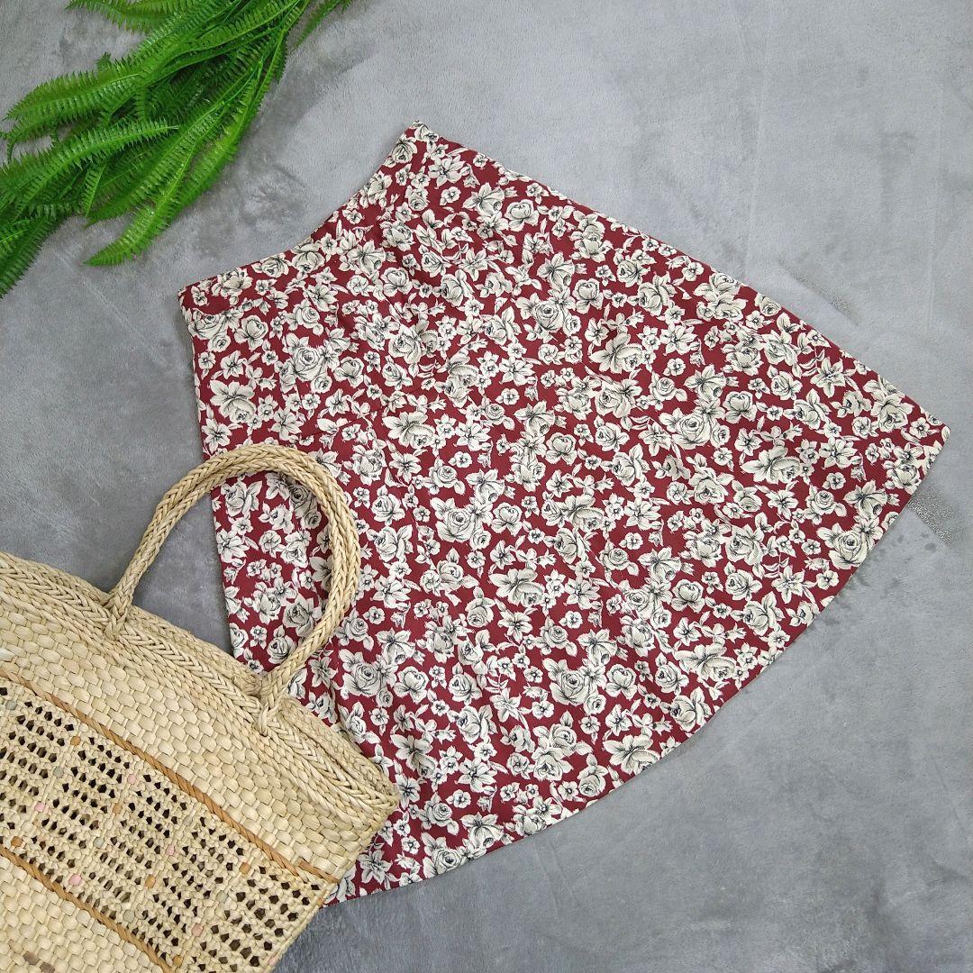 ROPE 花柄ノーカラーブラウス&膝丈スカート セットアップ 表記サイズM 半袖 フレンチスリーブ風 78704_画像4