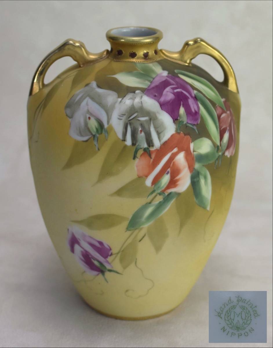 金盛 花瓶　蘭　花柄 オールドノリタケ 1910-11年頃
