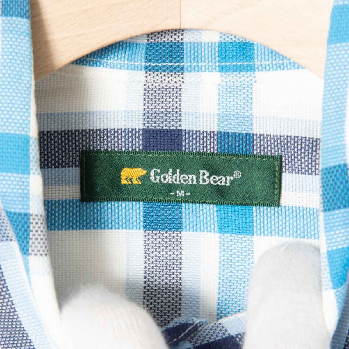 メール便◯ Golden Bear ゴールデンベア チェック柄長袖シャツ トップス 綿ポリエステル カジュアル レトロ 春秋 白×青 M メンズ_画像5