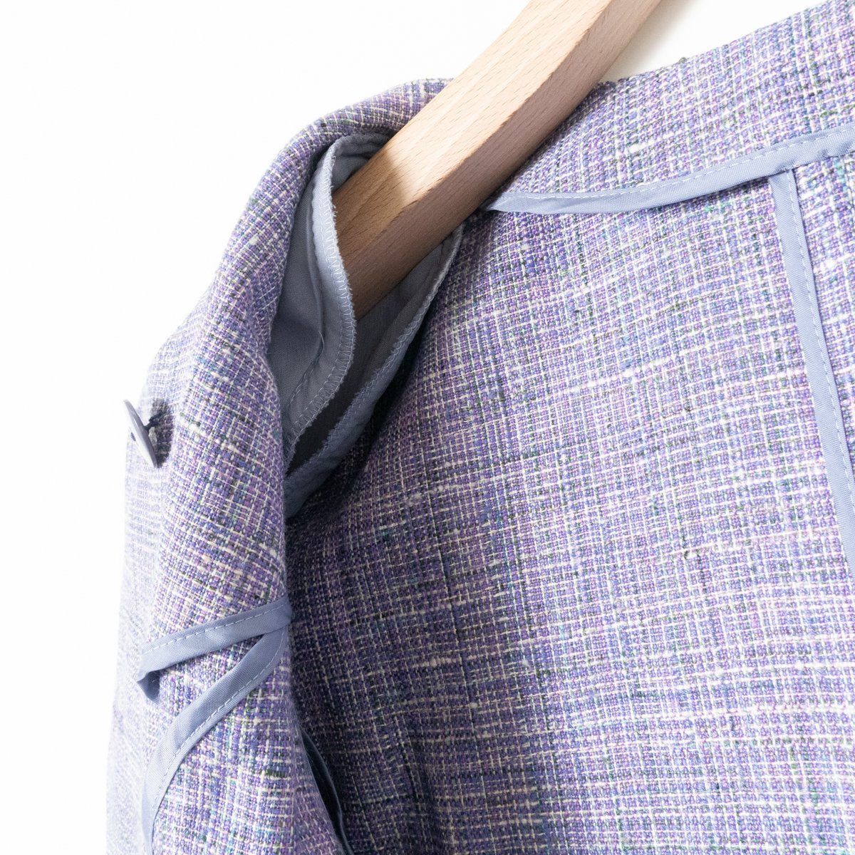 Leilian レリアン ツイード ノーカラージャケット アウター 上着 羽織 肩パッド 9 レーヨン100% パープル 紫 綺麗め カジュアル フォーマル_画像6