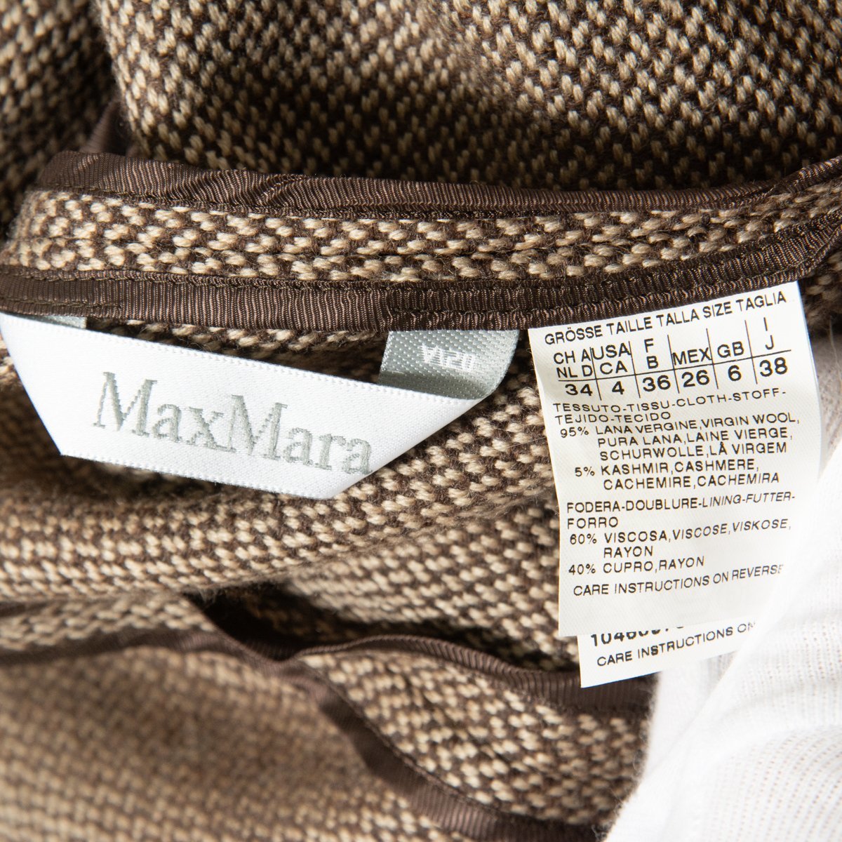 【1円スタート】MaxMara マックスマーラ ツイードショートコート ジャケット アウター 裏なし ウールカシミヤ クラシカル 茶色 38_画像6