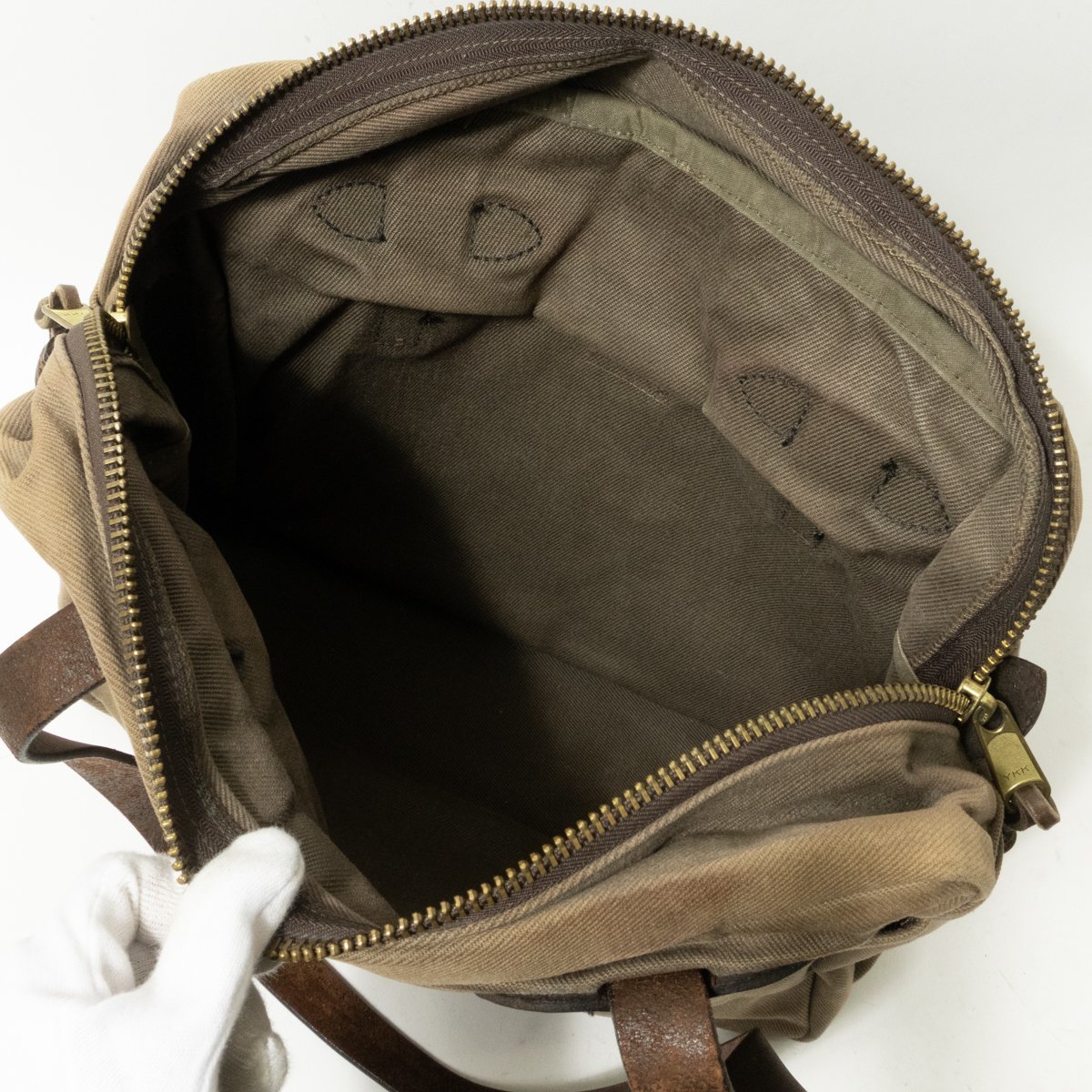 【1円スタート】FILSON フィルソン アメリカ製 ジッパー付トートバッグ 肩掛け メンズ 定番 コットンツイル レザー カーキ アウトドア_画像10