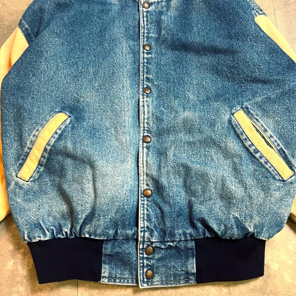 90s ブランド不明 デニムスタジャン XL 相当 デニム×ベージュ