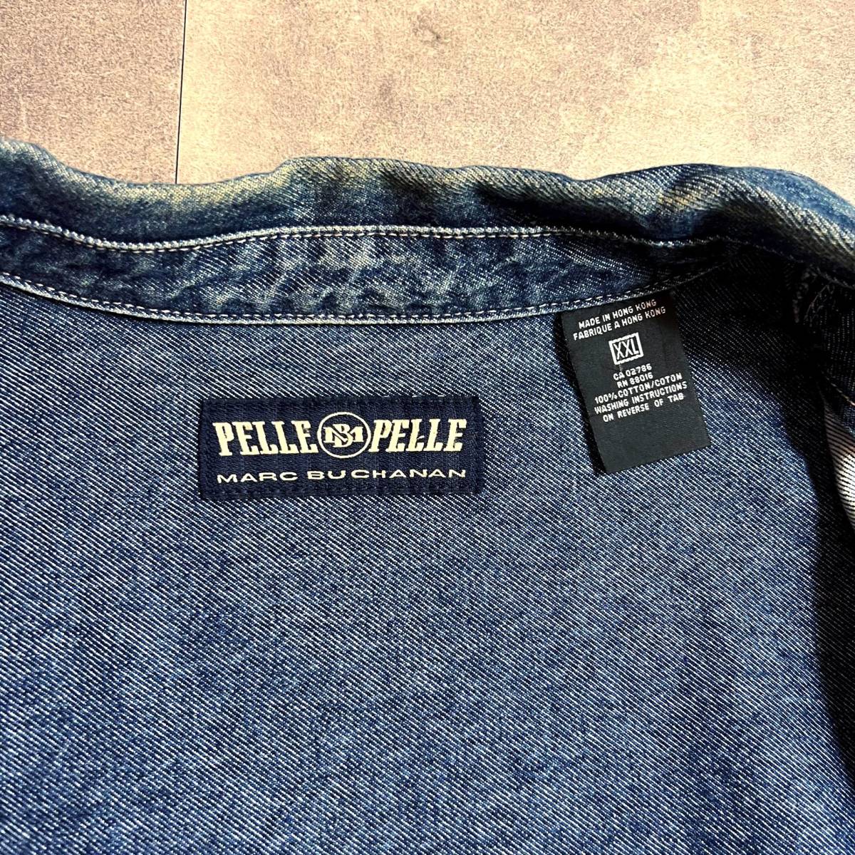 90s ペレペレ デニムジャケット 2XL Pelle Pelle ワークジャケット ストリート B系 HIPHOP ヒップホップファッション  Marc Buchanan 古着