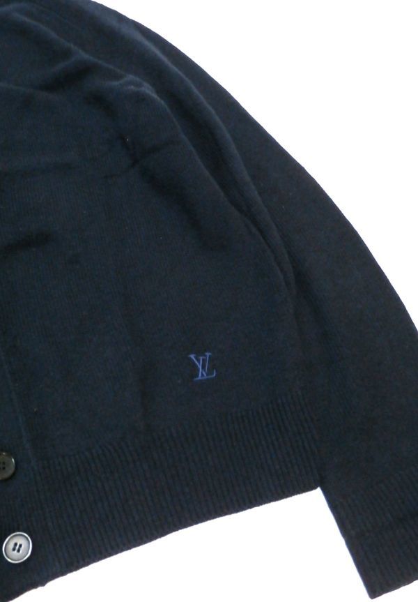 国内正規品 Louis Vuitton MENS カシミヤ100% LV 刺ロゴ ボタンカーディガン ルイヴィトン CASHMERE KNIT CARDIGAN 紺 ネイビー S ST-17_画像5
