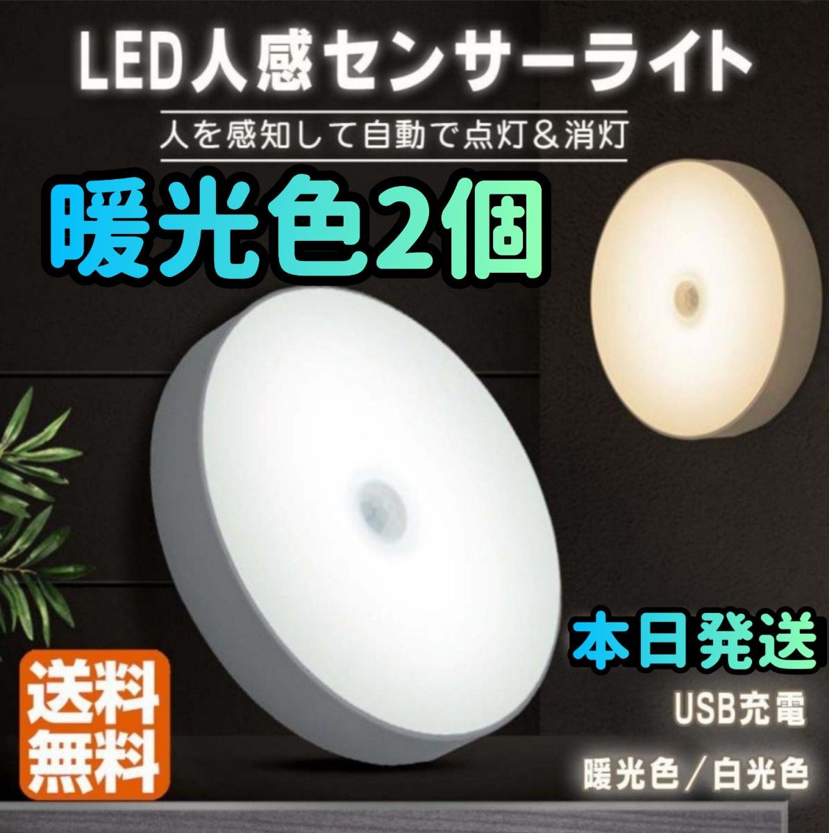 人感センサー ライト ランプ 電球色 LED ワイヤレス 自動点灯 小型 ナイトライト 常夜灯 USB充電式室内 廊下 玄関 