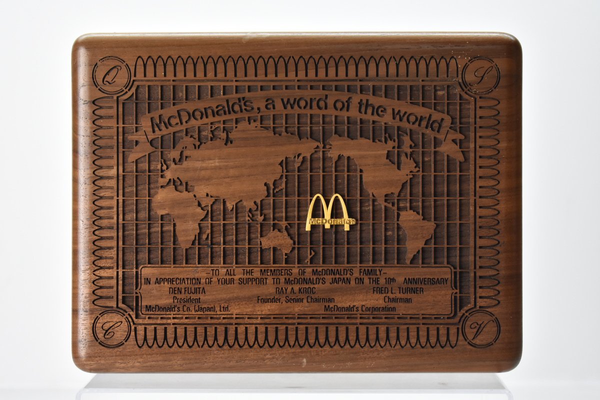 非売品 McDonald's マクドナルド 日本開店10周年記念 ウォールナット製 木箱 小物入れ [マック][レーザークラフト][希少][当時物]H