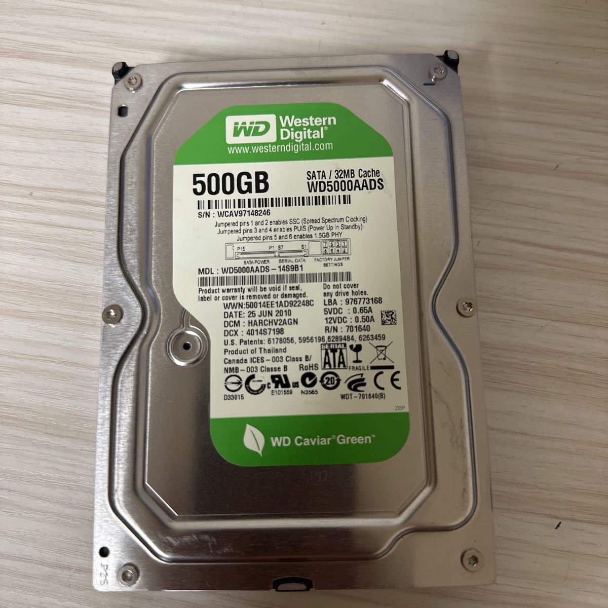 Q209:◇動作保証/AVコマンド対応◆使用0時間 WDC WD5000AADS-14S9B1 SATA 3.5インチHDD SATA 500GB_画像1