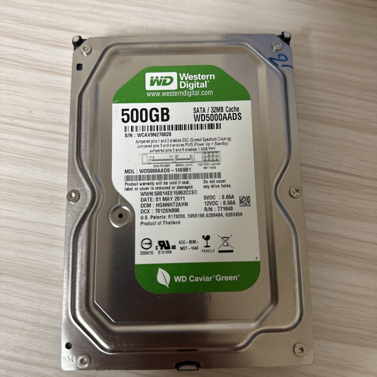 Q367:◇動作保証/AVコマンド対応◆使用0時間 WDC WD5000AADS-14S9B1 SATA 3.5インチHDD SATA 500GB_画像1