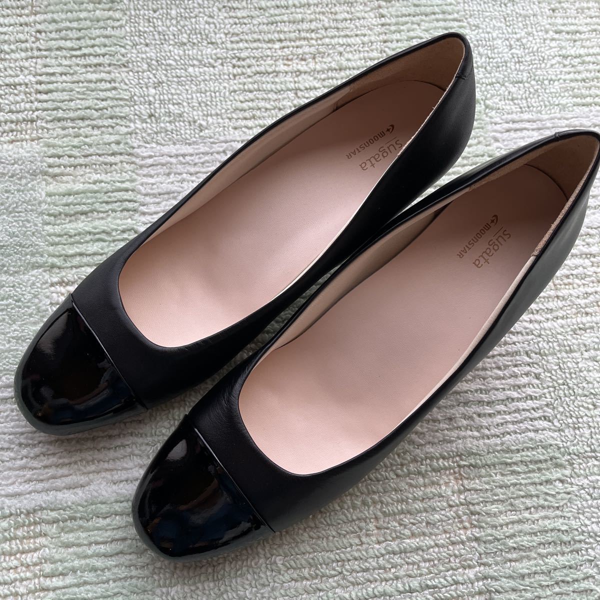  including carriage! moon Star lady's s rattling pumps 26 lady's large size made in Japan heel 5 centimeter leather shoes black 