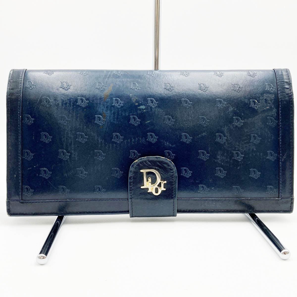 Dior ディオール クラッチバッグ ウォレットバッグ がま口 ネイビー 紺色 レザー レディース USED 中古