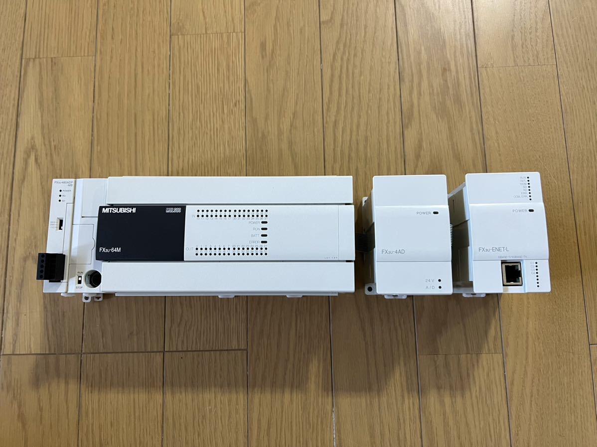 Mitsubishi 三菱電機　PLC シーケンサ　FX3U-485ADP-MB FX3U-64MT/ES FX3U-4AD FX3U-ENET-L ４点セット。_画像1
