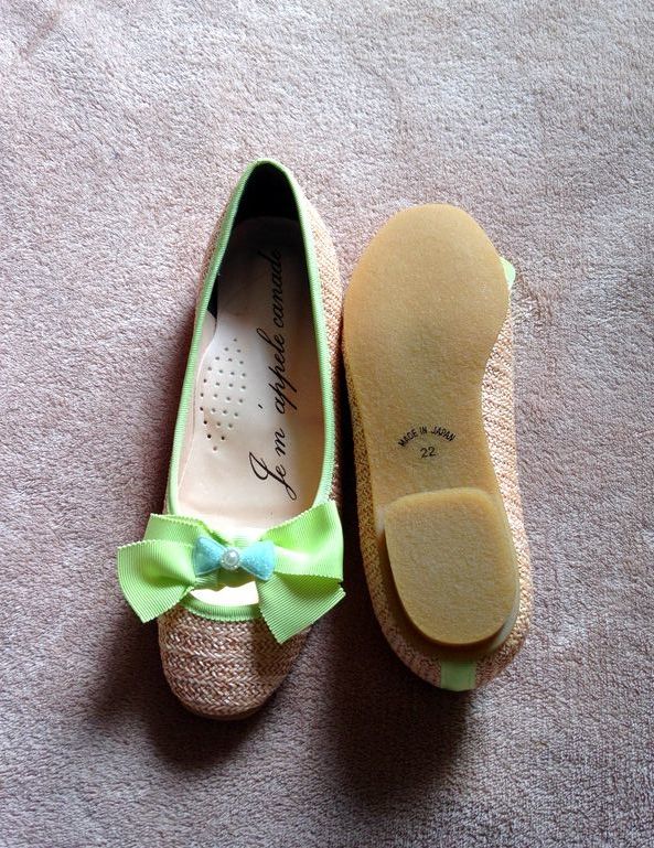  новый товар # обычная цена 5900 иен canade* jute зеленый лента туфли-лодочки плоская обувь обувь 22