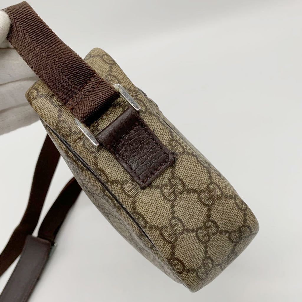 1円 GUCCI グッチ ショルダーバッグ クロスボディ ポシェット GGスプリーム レザー GG柄 PVC 斜め掛け メンズ レディース ブラウン 茶色_画像6