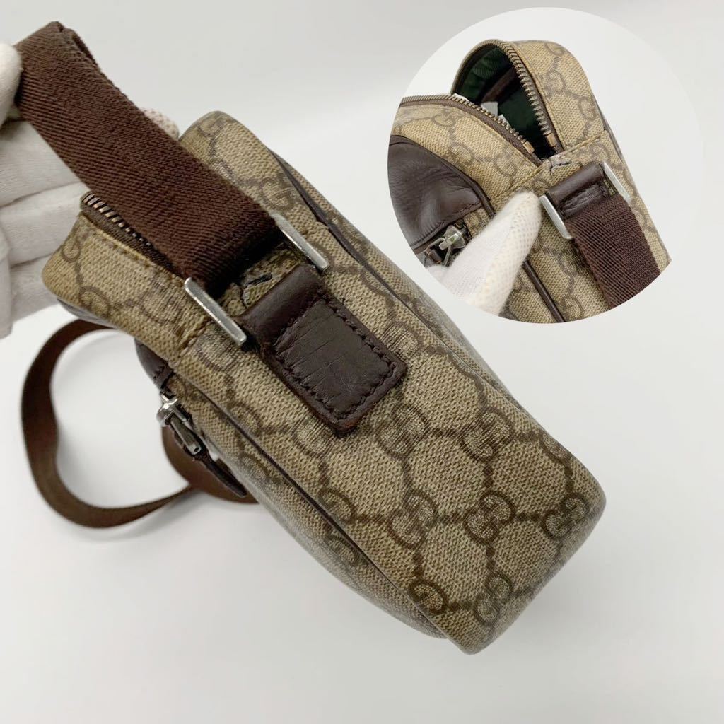 1円 GUCCI グッチ ショルダーバッグ クロスボディ ポシェット GGスプリーム レザー GG柄 PVC 斜め掛け メンズ レディース ブラウン 茶色_画像7