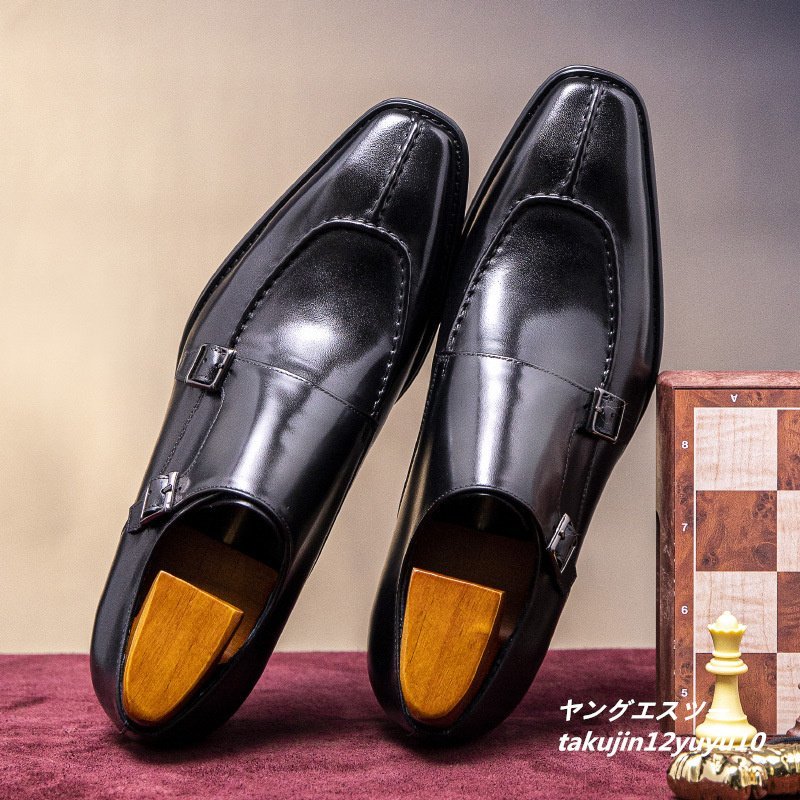定価8万 最高級 メンズシューズ 人気新品 ビジネスシューズ モンクストラップ 職人手作り 本革 レザーシューズ 紳士靴 ブラック 26.5cm