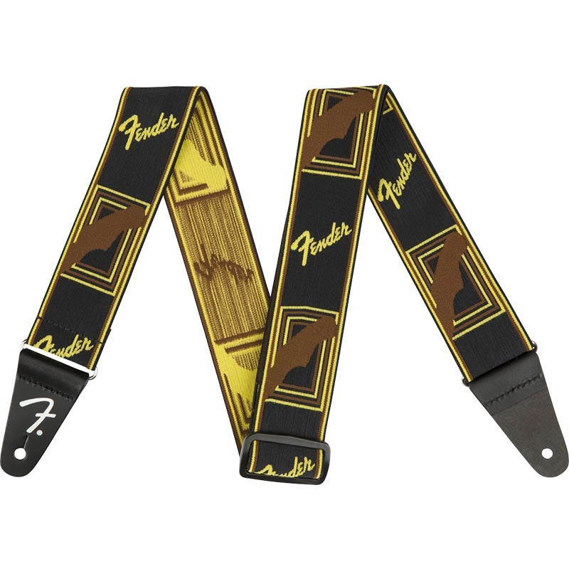 Fender Weighless 2 Monogrammed Strap, Black/Yellow/Brown гитара ремешок ( крыло )