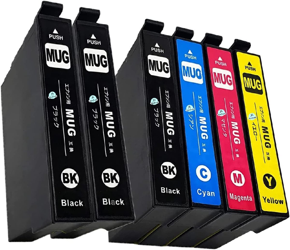MUG-4CL + MUG-BK×2 お得な6個セット epson エプソン 互換インクカートリッジ マグカップ 4色セット+黒2本 残量表示 EW-452A EW-052A_画像1