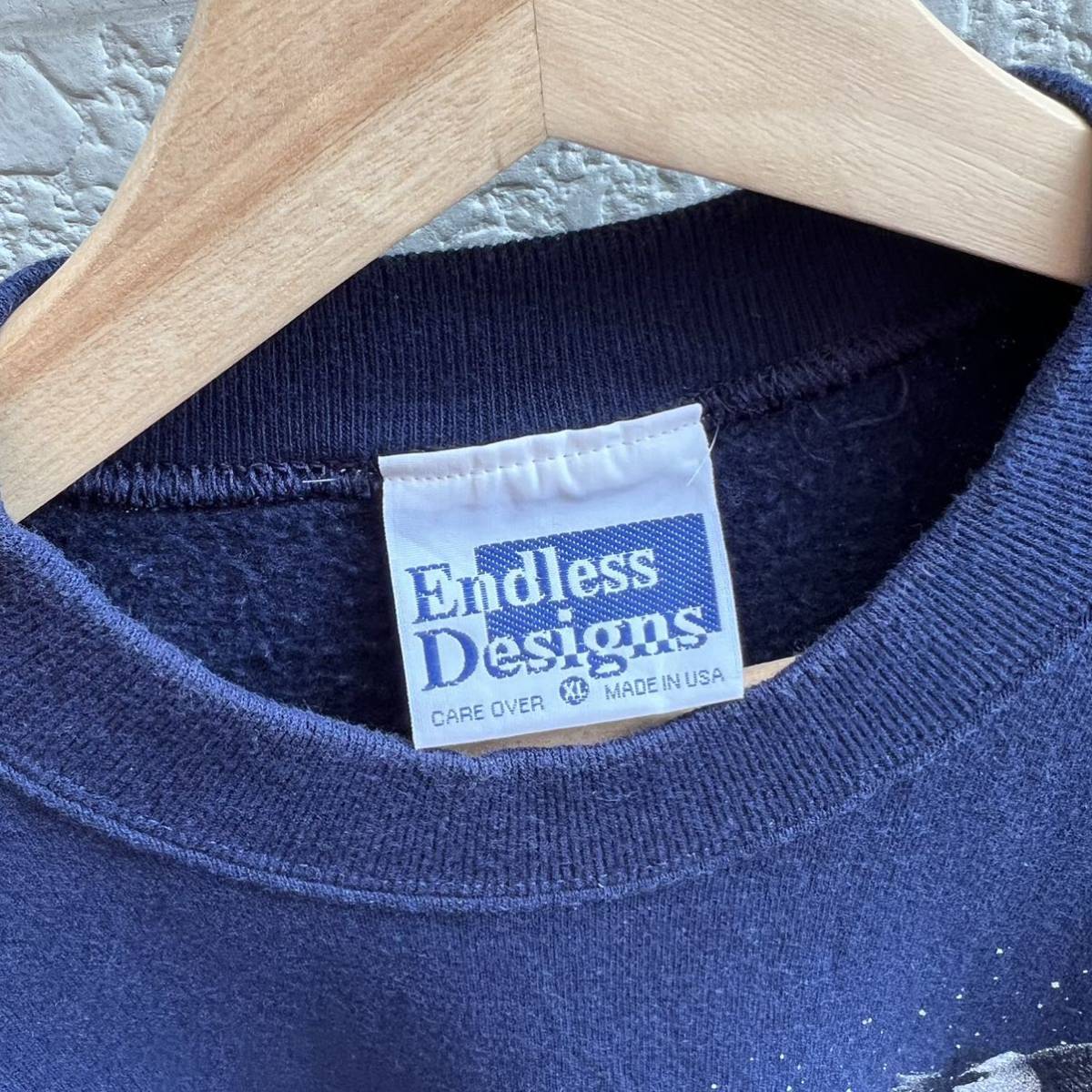 90s USA製 ネイビー プリント スウェットシャツ トレーナー 鳥柄 風景プリント Endless Designs アメリカ製 古着 vintage ヴィンテージ XL_画像8