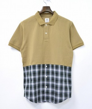 Mr. GENTLEMAN ミスタージェントルマン COMBINATION POLO SHIRTS コンビネーションポロシャツ M GREEN CHECK チェック MIX ミックス 切替