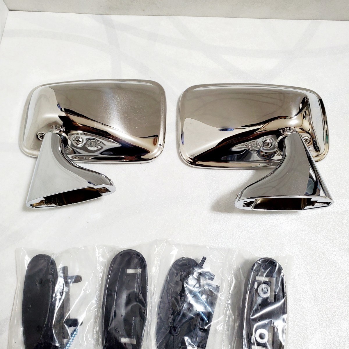 ローバーミニ ドアミラー 左右セット TEX型 ステンレス/クロム型 ENGLAND 英国製品 アタッチメント、アダプター付 新品の画像5