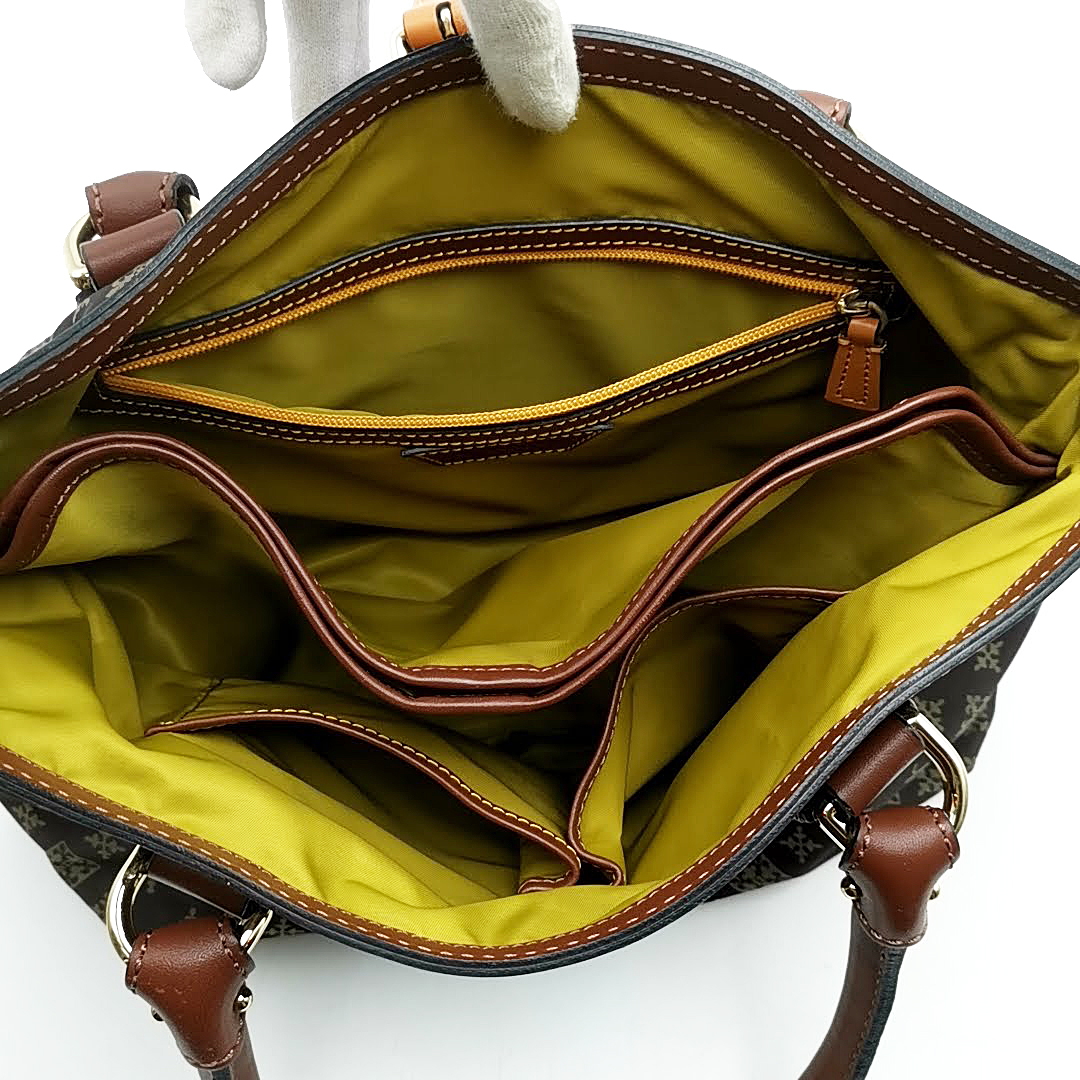 送料無料 美品 ラシット ハンドバッグ トートバッグ ショルダーバッグ 鞄 肩掛け 総柄 ナイロン レザー グレージュ レディースの画像9
