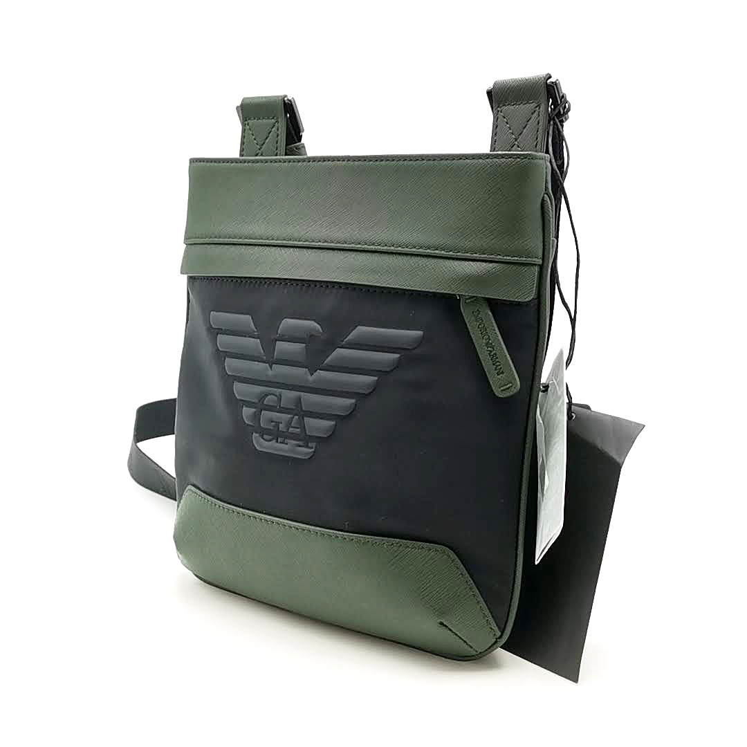 送料無料 超美品 エンポリオアルマーニ ショルダーバッグ 鞄 Y4M185 Y154J 83199 レザー 緑系 黒系 メンズの画像5