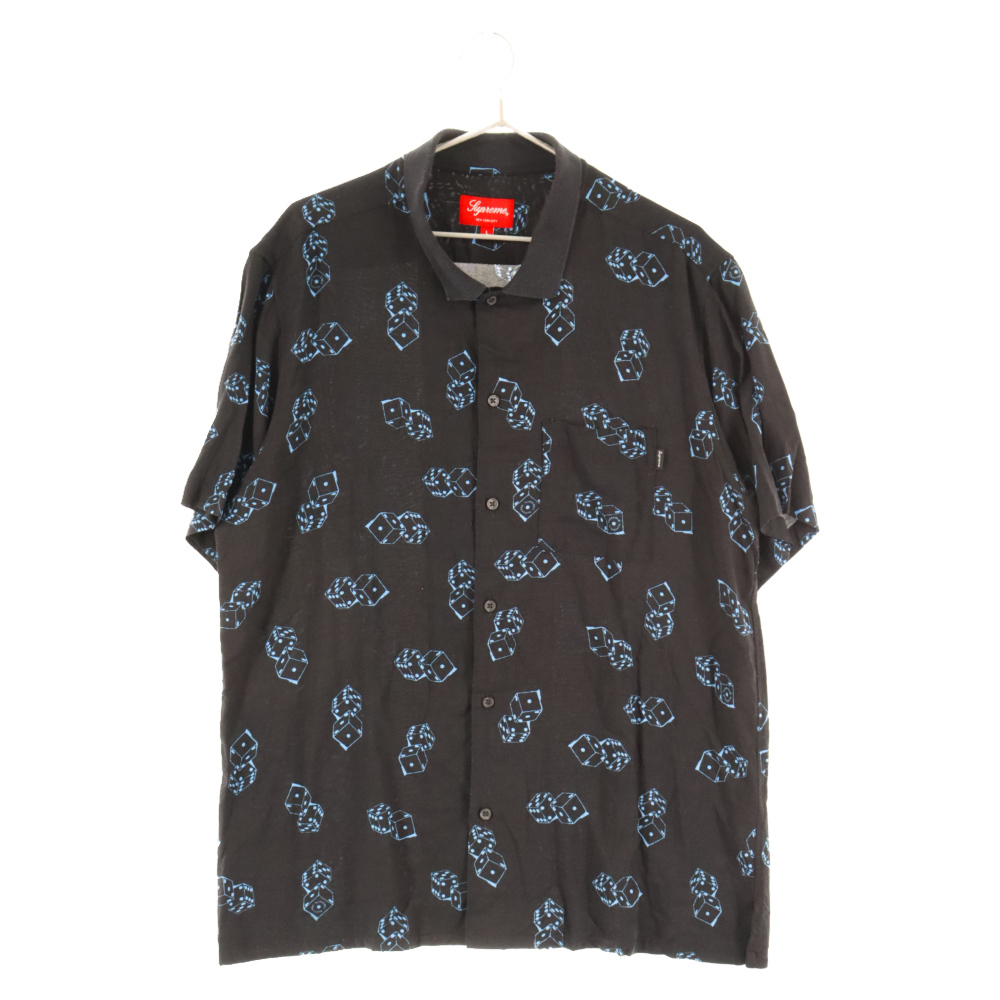 シュプリーム 19SS Dice Rayon S/S Shirt ダイス総柄レーヨン半袖シャツ ブラック ブルー