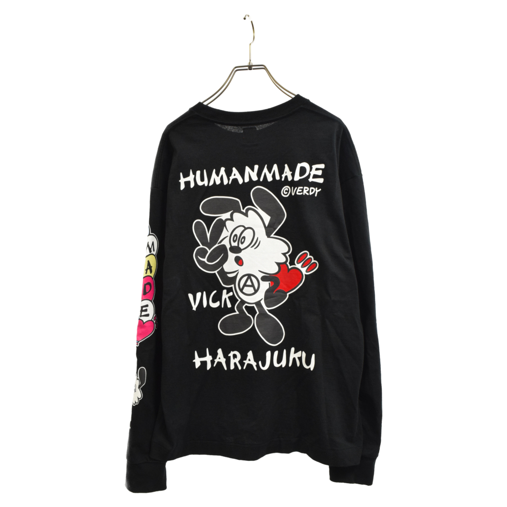 HUMAN MADE ヒューマンメイド×VERDY VICK LONG SLEEVE TEE×ヴェルディ ヴィック バックプリント クルーネック長袖Tシャツ ブラック