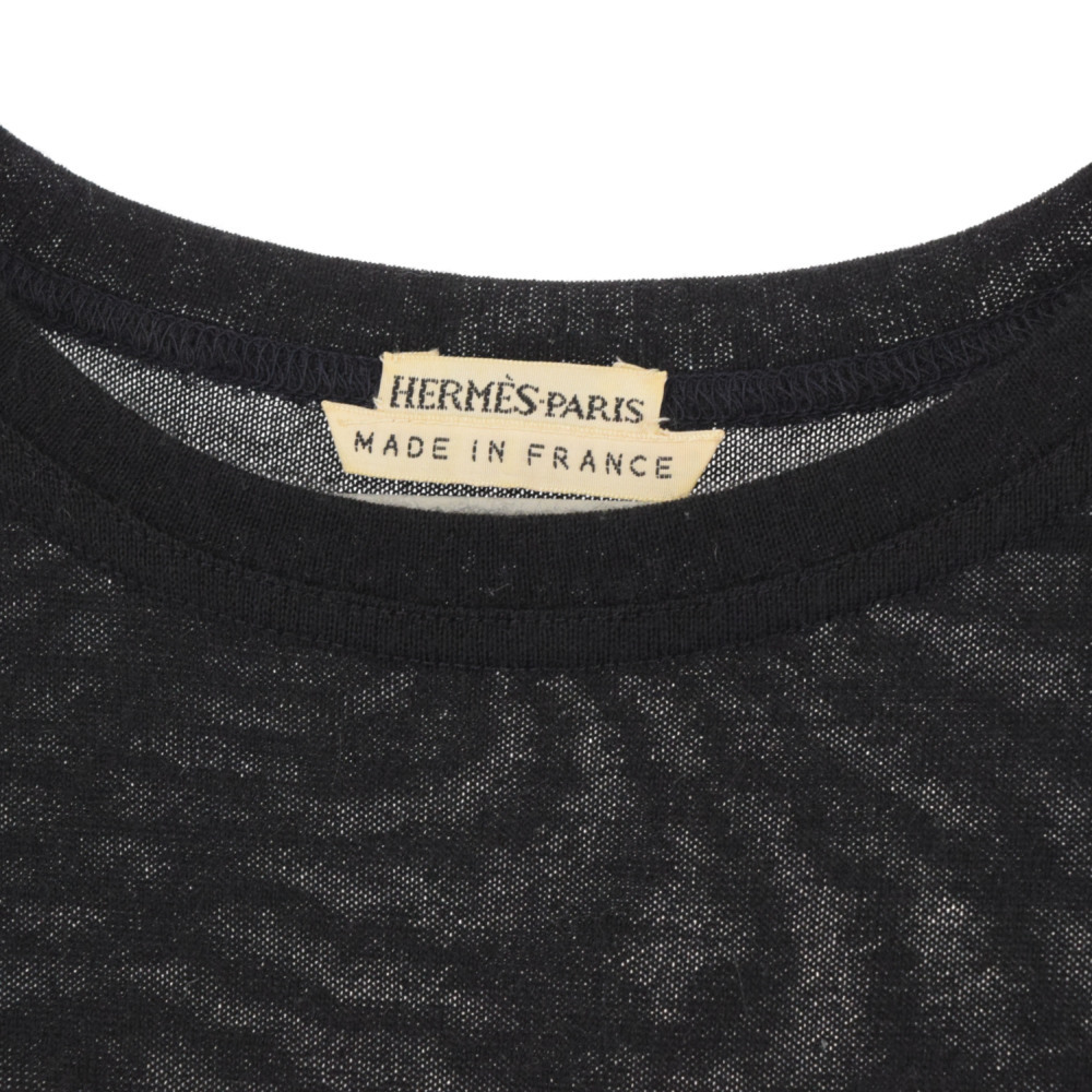 HERMES エルメス 90's Cashmere blend S/S Knit カシミヤ混 半袖ニット レディース ネイビー_画像4