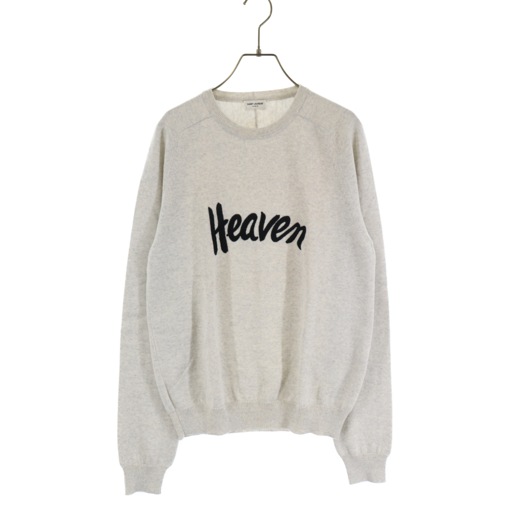 SAINT LAURENT PARIS サンローランパリ Heaven Embroidered Crew Knit フロントロゴ クルーネックニットセーター グレー 504947_画像1