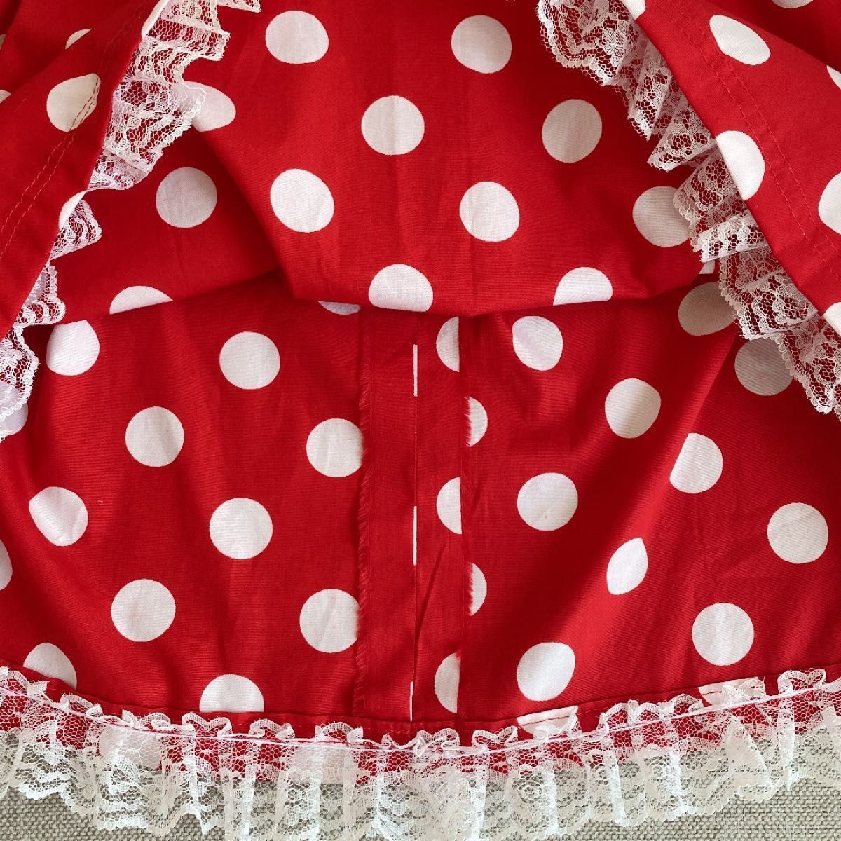 赤白ドットスカート　ハンドメイド　80サイズ　水玉