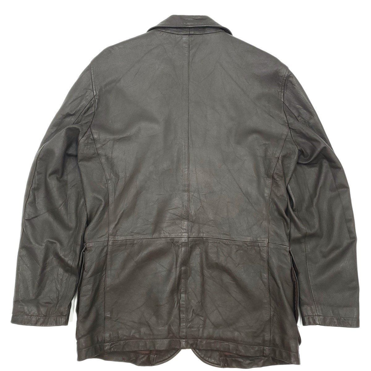 希少2way立ち襟◆Paul Smith LONDON◆極上レザーテーラードジャケットメンズMこげ茶本革ポールスミス本皮コート羊革ジャン背広シワ加工 727