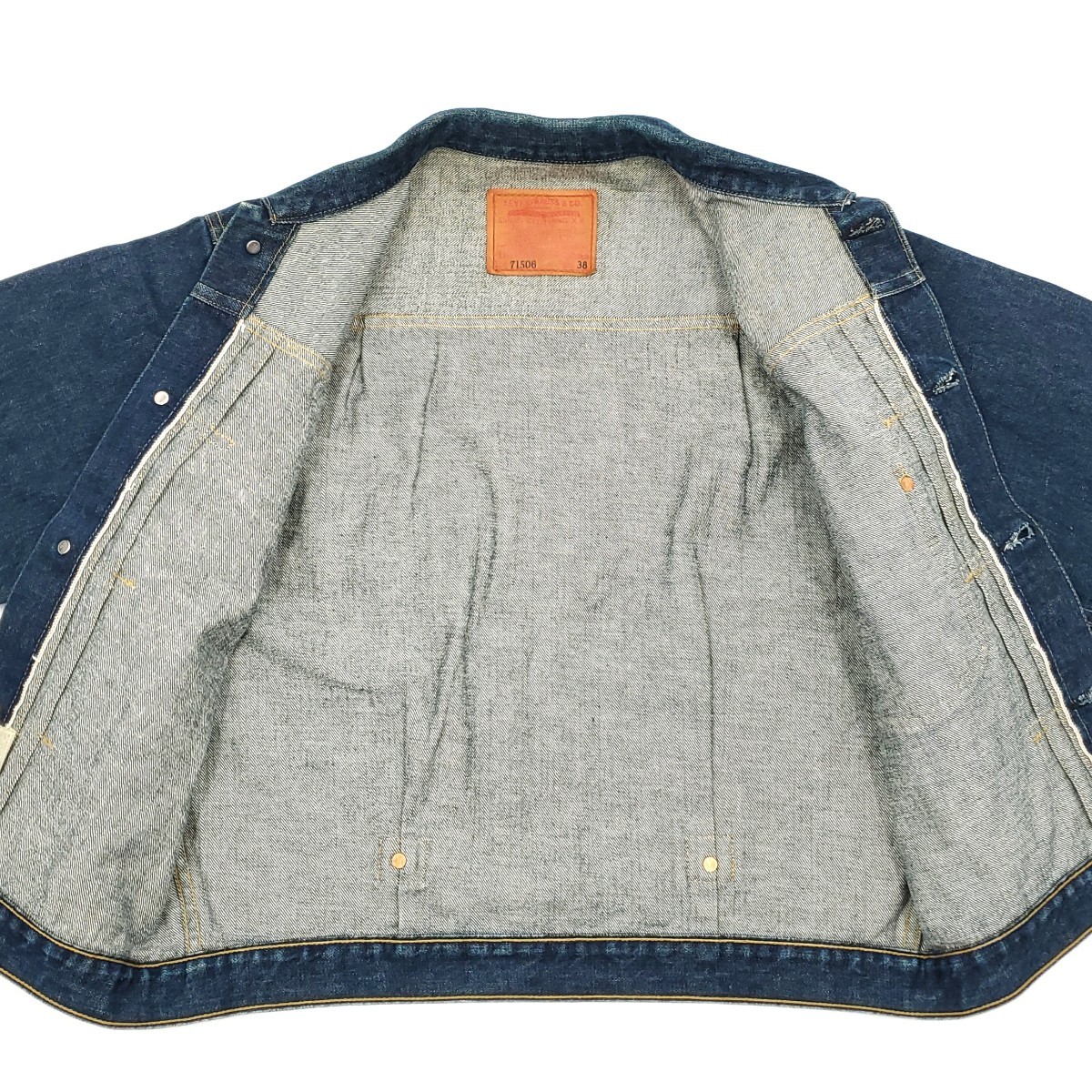 日本製ファースト濃紺◆Levi's 71506XX◆38ビンテージ復刻Gジャン1stリーバイスメンズMビッグEデニムジャケットBIGEジージャンLVC 91