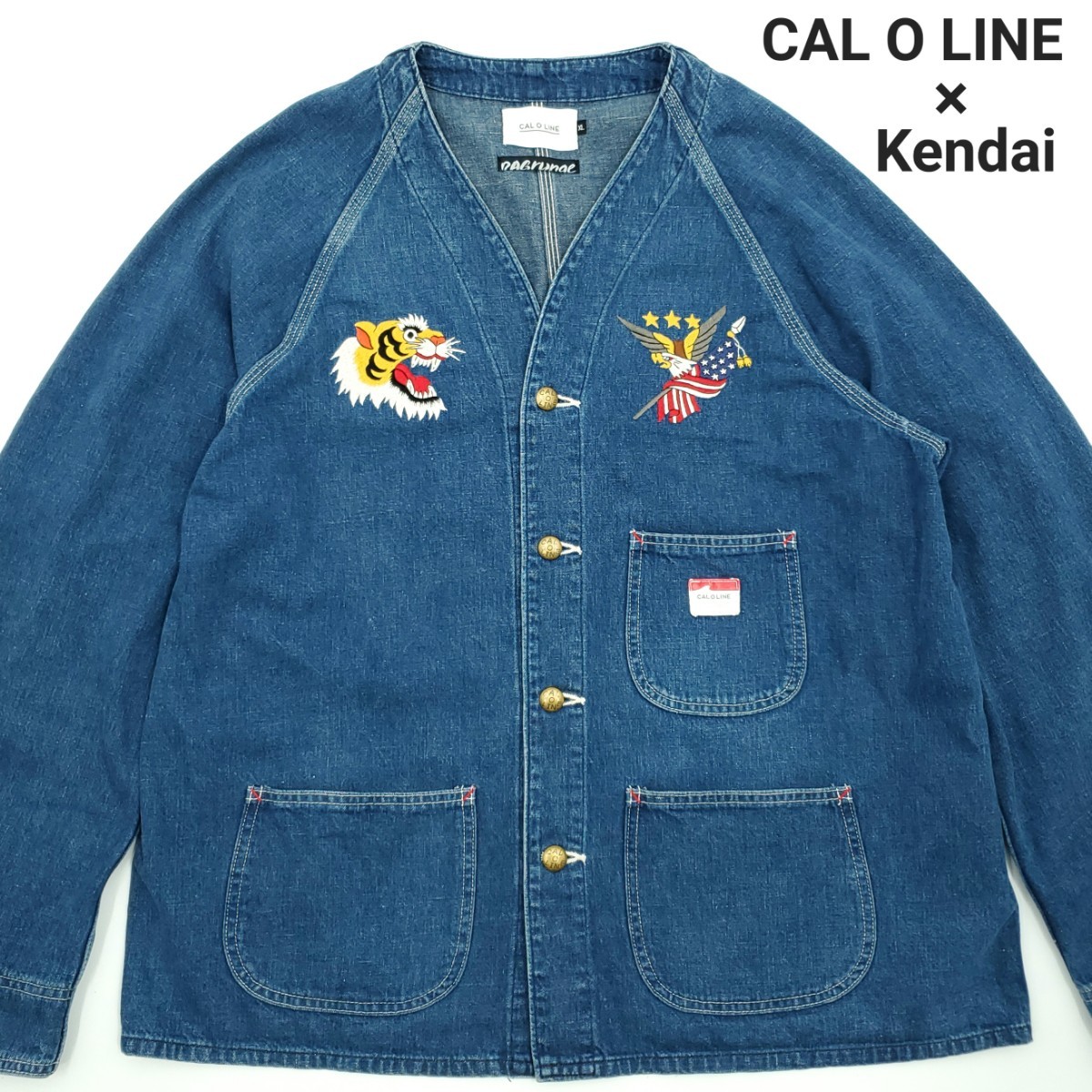 手刺繍 定価6.1万◆CAL O LINE×Kendai×RAGrunge◆XLメンズHAND EMBROIDERY ENGINEERS JACKETデニムエンジニアジャケットカバーオール 565_画像1