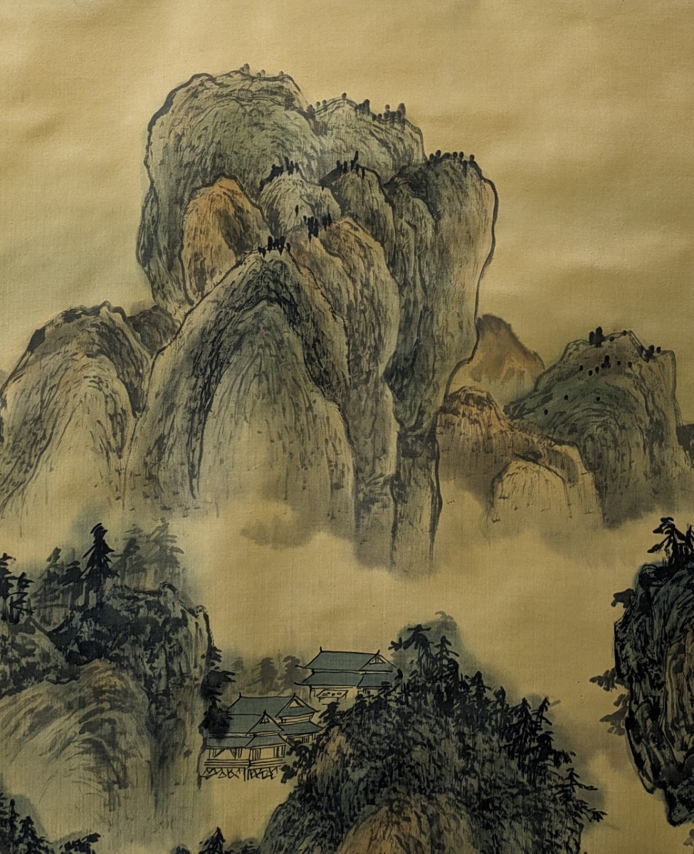 3803 [ copy ].. China mountain . writing . map landscape hanging scroll autograph silk book@ cloth table equipment . also box 