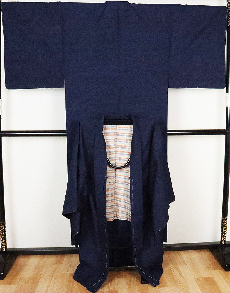  hand weave pongee ensemble silk navy blue L size MY3292 unused goods gentleman for men's official event free shipping recycle 