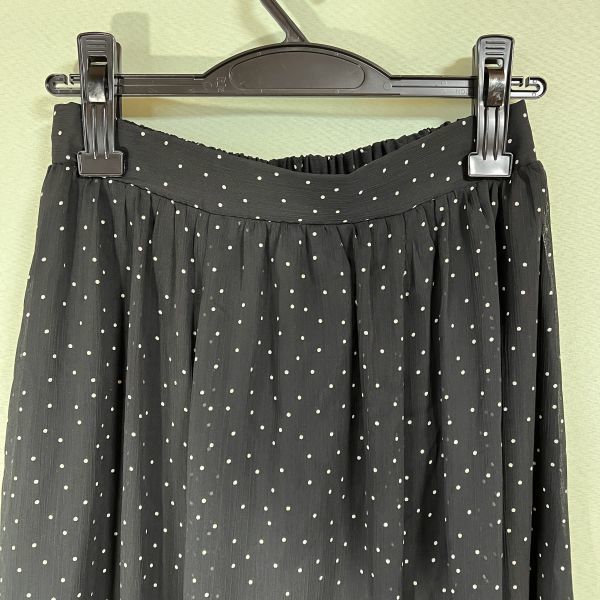 *earth music&ecology premium Label dot pattern skirt long skirt flair skirt lady's F size black spring summer 
