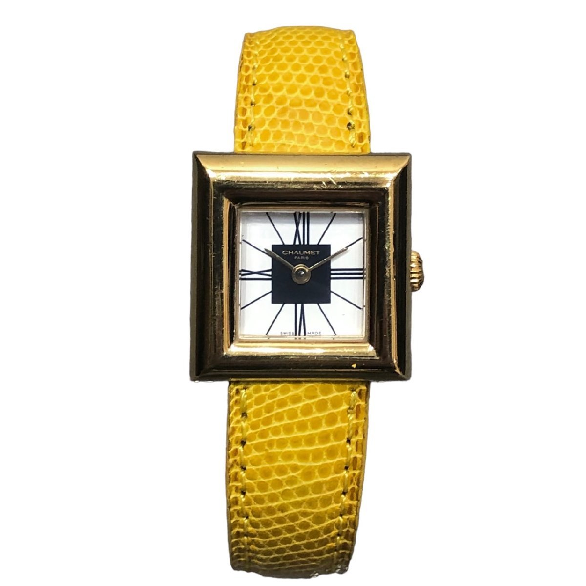 Chaumet ショーメ スクエア 白×ネイビー文字盤 ゴールドカラー QZ クォーツ式 腕時計 レディース 稼働品 替えベルト3本付属
