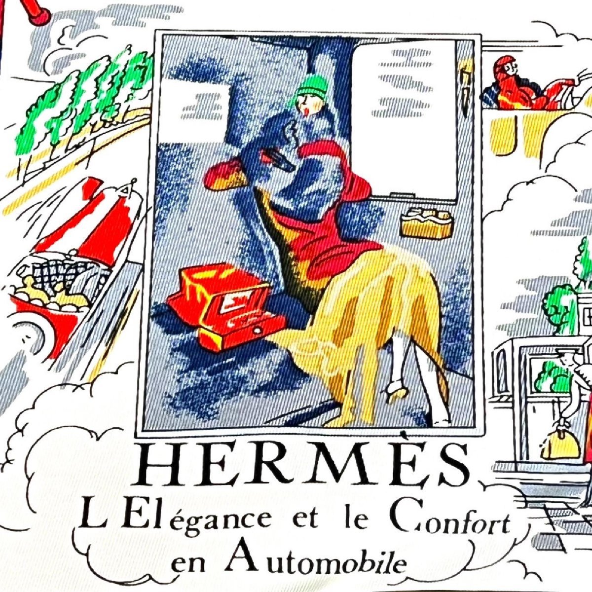 HERMES エルメス カレ90 L'elegance et Le Confort en Automobile 自動車の快適 シルクスカーフ_画像8