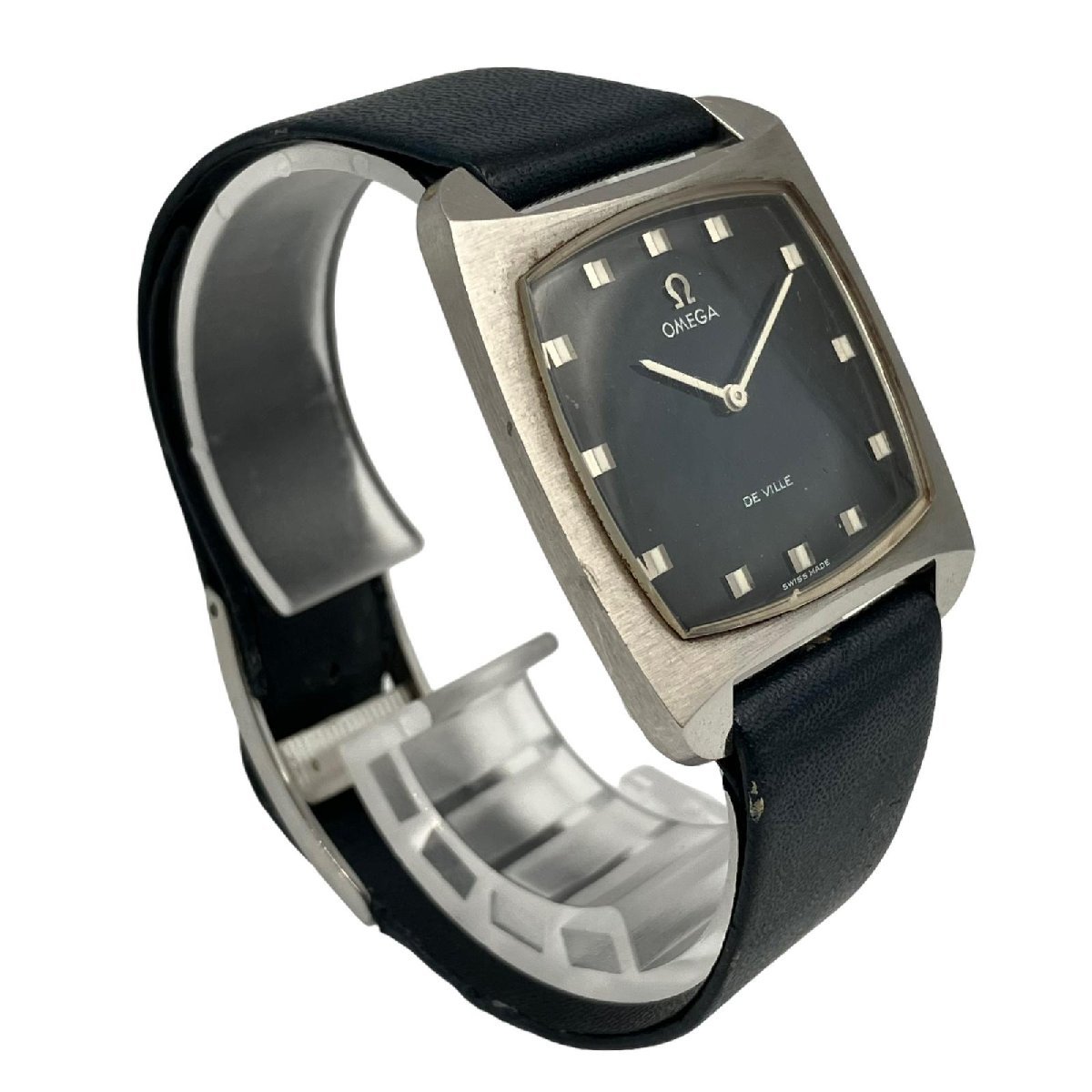OMEGA オメガ デビル スクエア 2針 手巻き 黒文字盤 革ベルト ヴィンテージ 稼動品 メンズ腕時計_画像3