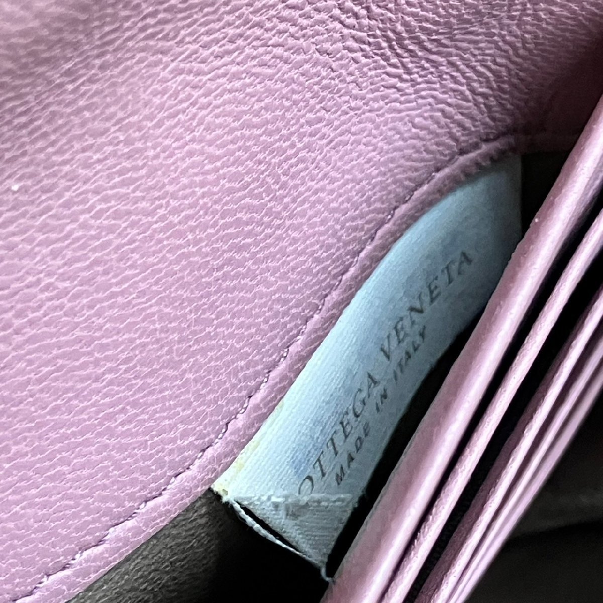 ボッテガヴェネタ 長財布 二つ折り財布 イントレチャート レザー×エイ革 ピンク系_画像8