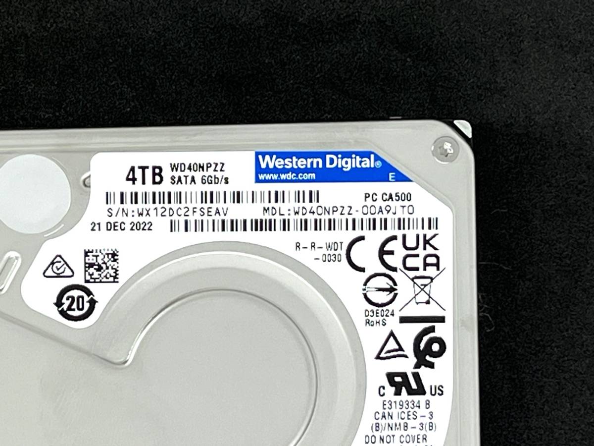 【送料無料】★ 4TB ★ WD40NPZZ【使用時間：11ｈ】　2022年製　新品同様　Western Digital Blue　2.5インチ内蔵HDD/15mm/SATA600/5400